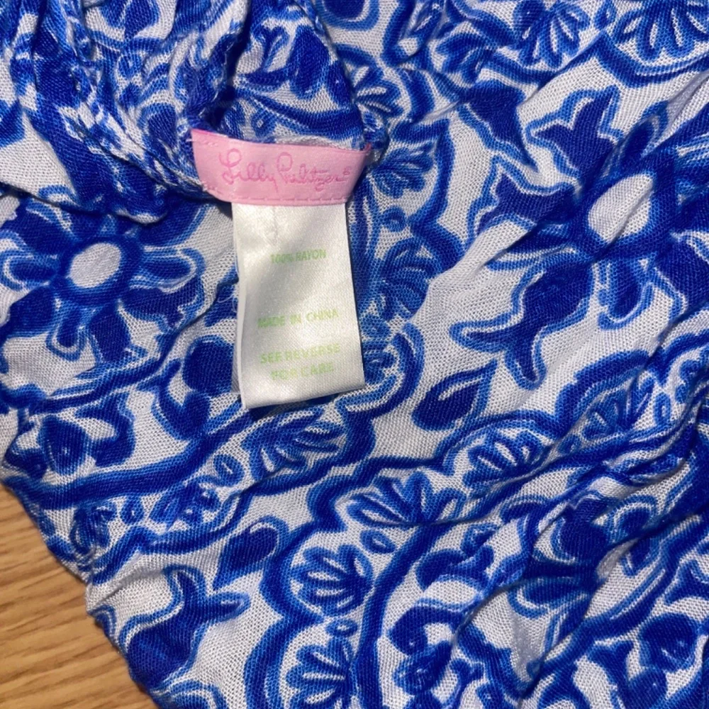 Lilly Pulitzer Blue and White with Hot Pink Tassels Infinity Loop Scarf